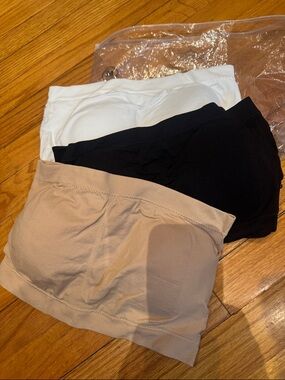 Seamless Strapless Bandeau Bras - 3 Pack (White, Black, Nude)